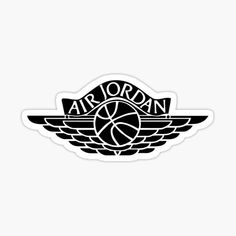 the air jordan logo sticker is shown in black and white on a gray background