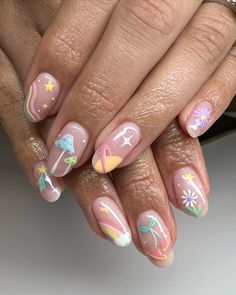 🪐🍒🌸 •swipe for the before~6 weeks• ••• ✨Self Scheduling Button / Policies in my bio • Booked thru May 2024✨ ••• #handjobsbyallison #nails… | Instagram Nail Art Inspo 2024, Simple Summer Nail Designs 2024, Cute Diy Nail Designs, Fun Colorful Nail Designs, Fun Cute Nails, Nails May 2024, Cool Simple Nails, 90s Aesthetic Nails, Coffin Shaped Nails Designs