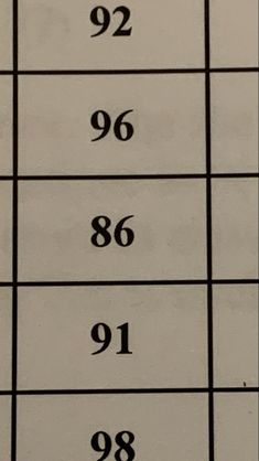 the numbers are arranged in rows on a table