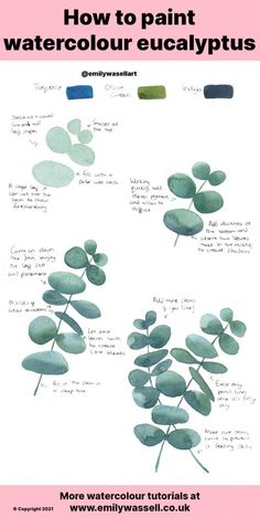 an image of watercolour eucalyptuss with text overlaying the title how to paint watercolour eucalyptus