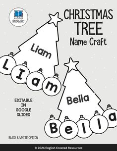 the christmas tree name craft is shown in black and white