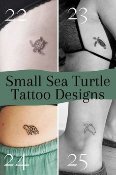 small sea turtle tattoo designs on the side of their stomachs and back of thighs