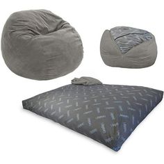 two bean bag chairs and a pillow