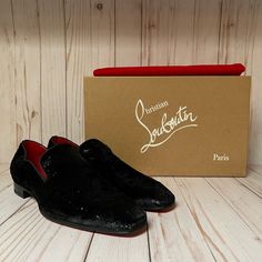 Christian Louboutin Dandy Chick Loafer In Black. Sz 40 (Please Know Sizing For Brand And Style When Considering). A Slender Silhouette With Notches At The Topline Brings Urbane Sophistication To A Timeless Loafer Crafted Of A Light-Catching Fabric With A Signature Red Sole. New Unworn And In Box. Luxury Dress Shoes With Rubber Sole For Party, Luxury Party Dress Shoes With Rubber Sole, Party Slip-on Loafers With Rubber Sole, Luxury Dress Shoes With Red Sole And Almond Toe, Party Dress Shoes With Red Sole And Almond Toe, Black Loafers With Red Sole For Galas, Designer Patent Leather Loafers For Party, Red Sole Slip-on Loafers For Party, Designer Pointed Toe Loafers For Evening