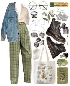 Dark Easter Outfit, Bohemian Retro Outfit, Portland Aesthetic Clothes, Green Academia Outfit Summer, Retro Winter Outfits Vintage, Tomboy Cottagecore Outfits, Dark Academia X Cottagecore Outfits, Outfit Ideas Summer Colorful, Fall Goblincore Outfits