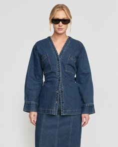 Emmett Structured-Sleeve Denim Jacket Classic Denim Jacket, Slow Fashion, Lay Flat, Chic Outfits, Size Guide, Denim Jacket, Twist, Sewing, Wardrobe