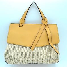 Cute Straw & Leather Tote Bag Two Tone Straw Bag Flip Over Closure 12″ X 5.5″ X 9.5″ (Lxwxh) Beige Double Handle Satchel For On-the-go, Beige Satchel With Double Handle For On-the-go, Beige Shoulder Satchel For On-the-go, Beige Tote Satchel With Top Carry Handle, Cream Top Handle Straw Bag For Shopping, Beige Satchel For Spring Shopping, Beige Top Handle Satchel For Travel, Spring Beige Double Handle Satchel, Beige Handheld Satchel With Leather Handles