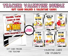 valentine's day gift card holder and valentine cards with the text teacher valentine bundle