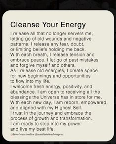 Cleanse your energy #energyhealing #positivethinking #positivequotes #positivemindset #energy #mantra Room Cleansing Mantra, Cleansing Energy Quotes, Cleanse My Energy, Energy Cleansing Affirmations, Cleanse Home Of Negative Energy, How To Cleanse Your Energy, Energy Quotes Vibes, Cleansing Mantras, Cleanse Quotes