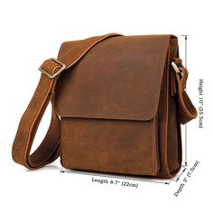 New Fashion Messenger Bags Vintage Leather Bags For Men Crazy Horse Leather Messenger Corssbody Side Shoulder Bag 7055 Model Number: 7055 Dimensions: 8.7"L x 3"W x 10"H / 22cm(L) x 7.5cm(W) x 25.5cm(H) Weight: 1.9lb / 0.87kg Shoulder Strap: Adjustable & Removable Color: Brown Features: 1. Genuine Natural Leather2. Inside 1 Cell Pocket, 1 Zipper Pocket, 1 iPad Pocket, 2 Card Slots.3. YKK Zipper4. Adjustable Shoulder Strap5. Can fit a Ipad. Leather Sling Bag Men, Sling Bag Men, Vintage Messenger Bag, Leather Messenger Bag Men, Cowhide Bag, Laptop Messenger Bags, Small Messenger Bag, Leather Sling Bag, Vintage Leather Bag