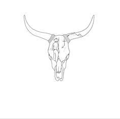 an animal skull with long horns on it's head, drawn in one line