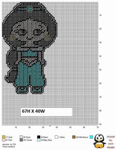 a cross stitch pattern with an image of a cartoon character in blue and black on it