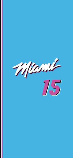 a blue and pink poster with the word miami on it's back side in white lettering