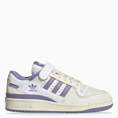 Adidas Originals Forum 84 Low White/Lilac Trainer - Balardi Purple Adidas Shoes, Lilac Sneakers, Cute Adidas Shoes, Red Trainers, Velcro Shoes, Vegan Sneakers, Pretty Shoes Sneakers, White Lilac, Shoe Wishlist