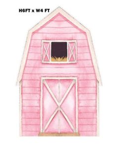 a drawing of a pink barn with a window