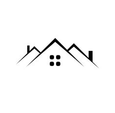 a house with mountains in the background logo design, graphic design, logos, mountain drawing,