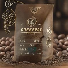 a bag of coffee sitting on top of beans