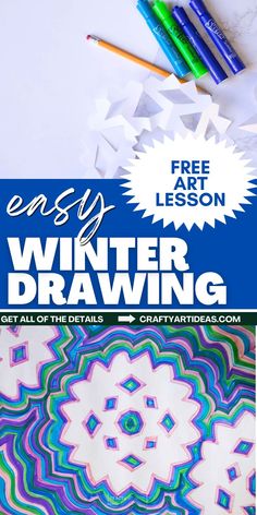 an easy winter drawing project with crayons and colored pencils