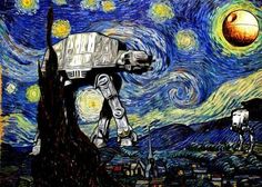 a painting of a star wars at - at in the starry night