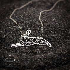 "Bunny necklace - This modern animal jewelry is the ultimate everyday accessory to show off your love of animals while staying in style. Whether it's your spirit animal or a reminder of your favorite pet. This delicate necklace is bound to become a staple in your outfit of the day. ★ Comes in our signature gift box, ready for gift giving.  ★ Available in Silver [Sterling silver chain & silver plated pendant]  ★ Pendant size: 1.60\"x0.80\".  Thanks for shopping at ByYaeli ♥  All images, texts & p Rabbit Geometric, Origami Bunny, Bunny Pendant, Summer Jewelry Trends, Origami Necklace, Geometric Origami, Egyptian Necklace, Bunny Necklace, Your Spirit Animal