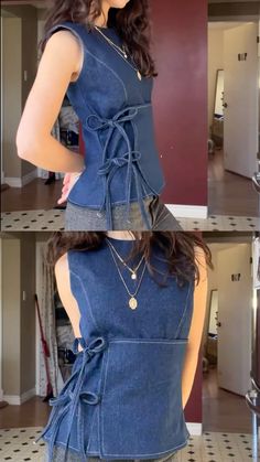 Top Made From Jeans, Sawing Idea Clothes, Jeans Into Top, K Drama Outfits Womens Fashion, Flat Chested Outfits Aesthetic, How To Layer Outfits, Art Fashion Clothes, Sewing Outfits, Top Jean