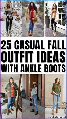 Fall is the perfect time to break in a new pair of ankle boots. With the weather cooling down, you can finally put away your sandals and open-toe shoes and give your feet a little break. And what better way to show off your new boots than with a stylish outfit? Here are 25 causal fall outfits with ankle boots that will have you looking chic from head to toe. - Lady Decluttered | Fall Outfit Ideas with Ankle Boots for Women Boot Outfit Ideas Women, Cute Outfits With Ankle Boots, Fall Outfit With Ankle Boots, Short Boot Outfits Fall, Ladies Boots Outfit, Casual Fall Outfits With Boots, Ankle Boot Outfits Fall, Womens Fall Outfits With Boots, Tan Ankle Boots Outfit Work