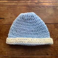 New Handmade Hand Crocheted Blue Baby Hat Baby/Toddler Blue/White Crochet Hat For Boys, Blue Crochet Hat, Crochet Hats For Boys, Hat For Boys, Blue Crochet, Accessories Handmade, Blue Baby, Baby Hat, Crochet Hat