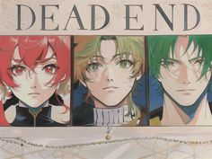 an advertisement for the anime dead end with four different colored hair styles and colors on it