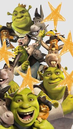 the shrap movie poster is shown with many different characters and stars in the background