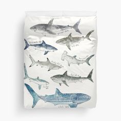 watercolor sharks duvet cover set