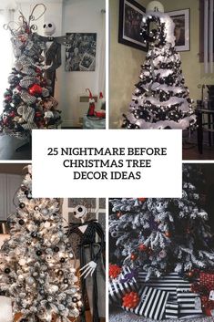 christmas tree decorated with black and white ornaments in different styles, sizes and colors for the holiday season