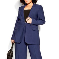 City Chic Perfect Suit Jacket In Navy Size City Chic Xxl/Us 24. New With Tags And From A Smoke-Free Home. Armpit To Armpit 26” Length 35”” Td6 Protocol Dresses, Curve Fashion, Suit Pant, Leggings Sale, Plus Size Pants, Navy Blazer, Blazer Fashion, Suit Shop