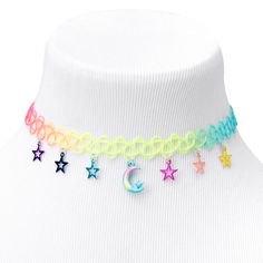 Claire's Moon and Stars Anodized Tattoo Choker Necklace Necklace Soy Luna, Tattoo Choker Bracelet, Multicolor Star-shaped Adjustable Necklace, Trendy Multicolor Star-shaped Jewelry, Trendy Multicolor Star Jewelry, Trendy Multicolor Star Necklace, Trendy Multicolor Star Shaped Necklace, Cute Chokers, Pastel Goth Choker