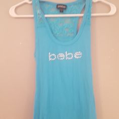 Nwt, I Have The Tag For It, It Accidently Came Off, Will Ship With Tee. But This Is Size Small Bright Pretty Blue Rhinestones Spell Bebe And It's Lace On The Top And Back Too.Price Drop!!! 20% Off Of Two Of My Items! Thanks! Blue Tank Top, Blue Rhinestones, Price Drop, Fancy Dresses, Tank Top, Womens Tops, Size Small, Tank Tops, Lace