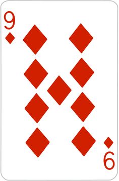 a red playing card with sixs and nines in the middle, on a white background