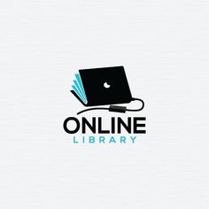 the logo for online library with an open laptop on it's cover and text that reads