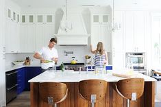 The End of an Era: No More White Kitchens - Jillian Harris Design Inc. Kitchens 2022, Design Tricks, Round Kitchen Table, Jillian Harris, Round Kitchen, Family Kitchen, Diy Kitchen Cabinets, Blue Kitchen, Built In Desk