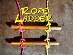 a rope ladder with two wooden poles attached to it and the words rope ladder written on top