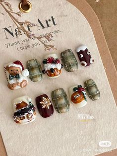 Bakery Nail Art, 3d Christmas Nail Art, Christmas 3d Nail Art, Christmas Bear Nails, Christmas 3d Nails, 3d Christmas Nails, Bear Bakery, Bear Nails, Nail Noel