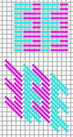 two different colored lines are shown in the same pattern, one is pink and blue