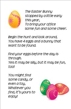 an easter poem with three eggs on it