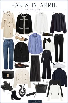 Paris Spring Capsule Wardrobe, Spring Jackets For Women 2024, Capsule Basics, What To Pack For Paris, Paris In April, Parisian Outfits