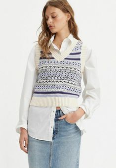 Levi's® BRYNN - Striktrøje - syneve fairisle sunn Suit Waistcoat, Knitwear Cardigan, Knitted Jumper, Fair Isle, Sweater Vest, Knit Cardigan, Wool Blend, Levi's, Knitwear