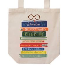 This generous tote bag packs a lot of personality and more! Use it to carry treasures from the farmer's market, library, or store with ease. The reinforced stitching and flat bottom allow for easy packing, and sturdy handles make carrying a breeze. 15" L × 14" W × 5.5" H 8oz uncoated canvas Digitally printed Gusset bottom construction Handle drop: 11" Rifle Paper Co. was founded in 2009 by husband-wife team Nathan and Anna Bond. Their world is full of bold colors, hand-painted florals, and whims Bookish Tote Bag For Everyday Use, Everyday Use Tote Bag, Bookish Canvas Tote Bag For Everyday Use, Everyday Bookish Tote Canvas Bag, Bag Packs, Anna Bond, Gulliver's Travels, Easy Packing, Farmer's Market