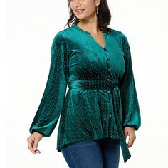 Colleen Lopez Belted Velvet Tunic    For a flawless look every time, this flattering stretch velvet tunic makes the perfect addition to wardrobe, especially for the holiday season. Fabric Drape, Velvet Tunic, Gathered Sleeves, Gold Dots, Stretch Velvet, Draped Fabric, Holiday Fashion, Polished Look, Fashion Clothes Women