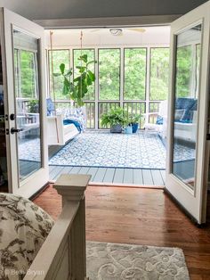 the inside of a house with sliding glass doors