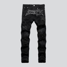 Make a statement with our 2023 Autumn Collection Black Stars Men's Tight Jeans! Meticulously crafted to fuse together Y2K nostalgia and fashion fashion, these jeans are the perfect addition to your wardrobe. With its mid-waist fit, zipper & button closure, and embroidered & distressed black stars, you'll be turning heads wherever you go!Why You'll Fall In Love Y2K Inspired: Get ready to make a statement with these jeans, a perfect representation of the iconic Y2K style. Skinny Fit: Its slim silh