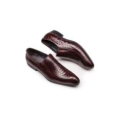 Elevate your style game with our ExoticLuxe Croc Texture Leather Slip-On Oxford Brogues. Crafted with the finest attention to detail, these brogue shoes exude sophistication and elegance, making a statement wherever you go. Featuring a solid pattern and a square toe shape, these timeless shoes are perfect for both formal and casual occasions. Slip them on with ease and experience the luxury and unmatched comfort that sets these brogues apart from the rest. Upgrade your footwear collection today and add a touch of sophistication to your everyday look. Classic Brogue Loafers For Party, Classic Party Loafers With Brogue Detailing, Classic Wingtip Loafers For Party, Formal Slip-on Oxfords With Perforated Toe Box, Burgundy Slip-on Formal Loafers, Burgundy Slip-on Loafers For Formal Occasions, Burgundy Slip-on Leather Shoes For Business, Burgundy Slip-on Dress Shoes For Business, Wingtip Patent Leather Dress Shoes With Textured Sole