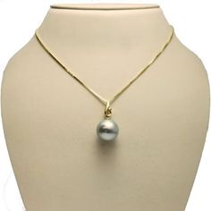 Estate 14 Karat Yellow Gold One 13.00mm South Sea Pearl 1 Round Cut Diamond Length: 18 Inches Stock #325-2000137 Gray Pearl Necklace, Grey Pearl Necklace, Coral Gables, Sea Pearl, Sea Pearls, South Sea Pearls, South Seas, Pearl Grey, Miami Florida