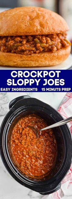 the crockpot sloppy joes recipe is ready to be eaten and put in the slow cooker